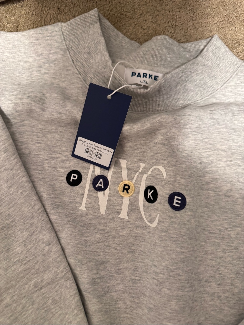 Parke Light Gray Crewneck Sweater with Navy & Gold Logo